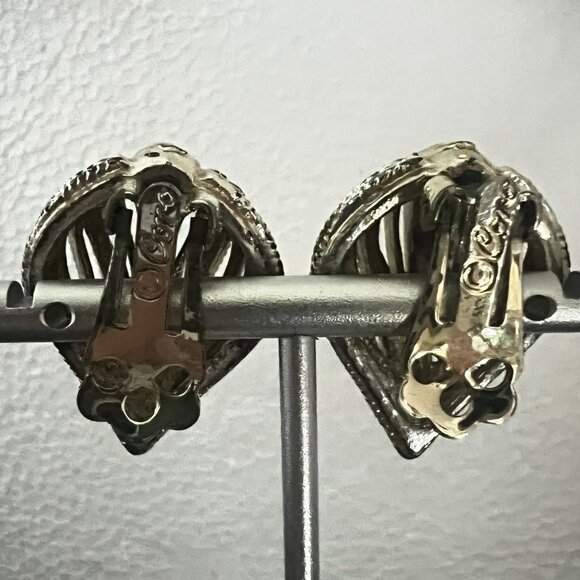 Vintage Coro Silver Tone Clip-On Earrings Teardrop Design Hot Air Balloon - Picture 7 of 11